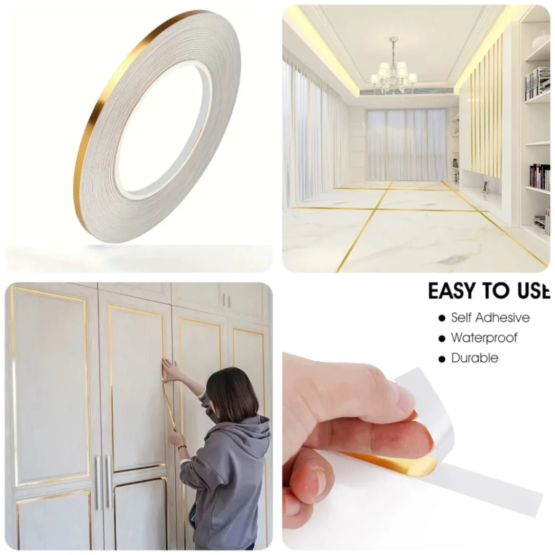 Tape Strip Joints Beauty Stickers Decals Home Decor 50 Meter Gold Self-Adhesive Stickers Waterproof Tile Wall Tile space Sealing 4