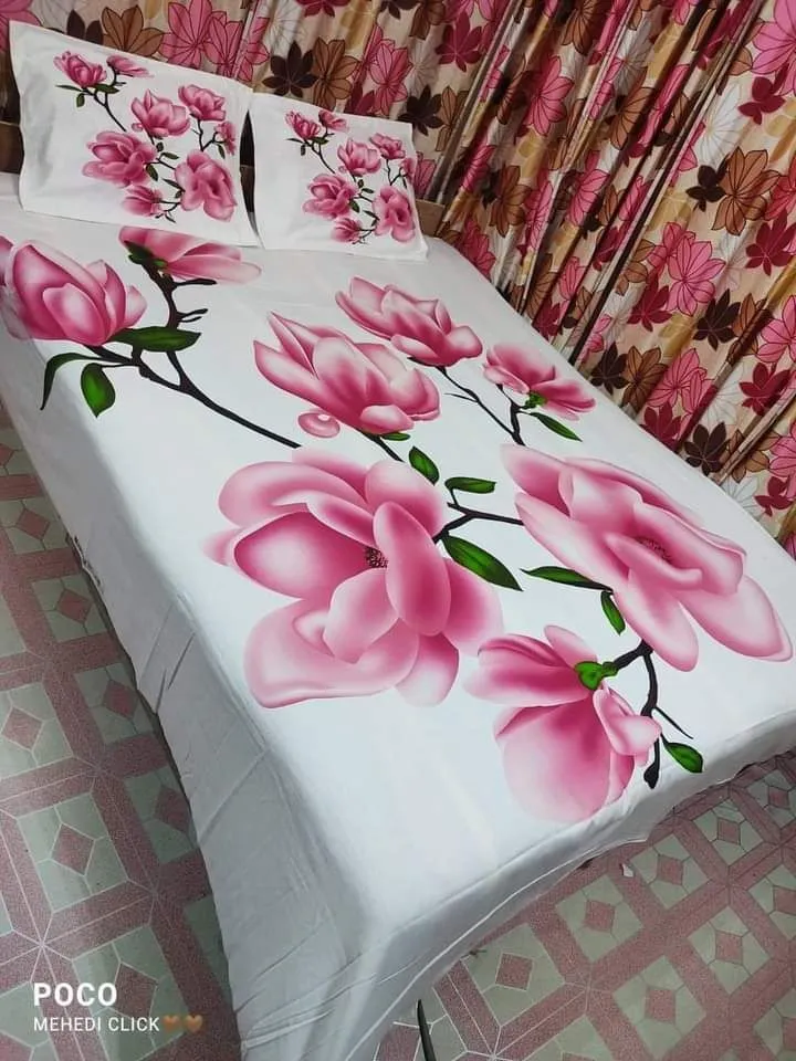 New Cotton Double Size Twill Panel Bed Sheet 7 5 8 5 Feet designed for King Size Beds with Two Pillow Covers Ultimate Comfortable Bedding 3