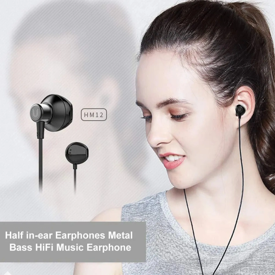 Uiisii Hm12 Half In-Ear Headset Metal Bass Music Earphone Wired Headphones With Mic And Pouch Bag - Headphone 4