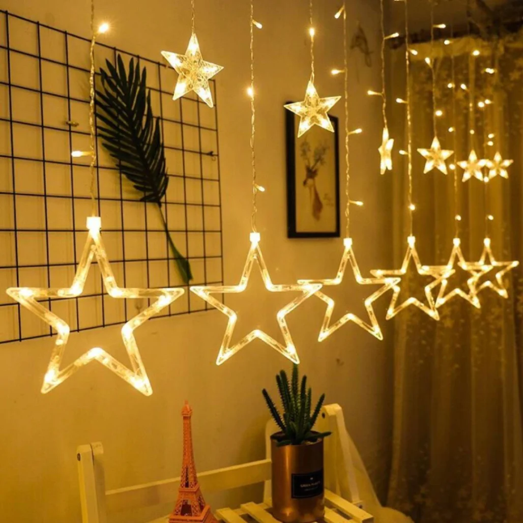 Big Star-Shaped Fairy String Lights – 16ft Curtain Lights with 6 Big &amp; 6 Small Stars for Room, Wedding &amp; Party 6