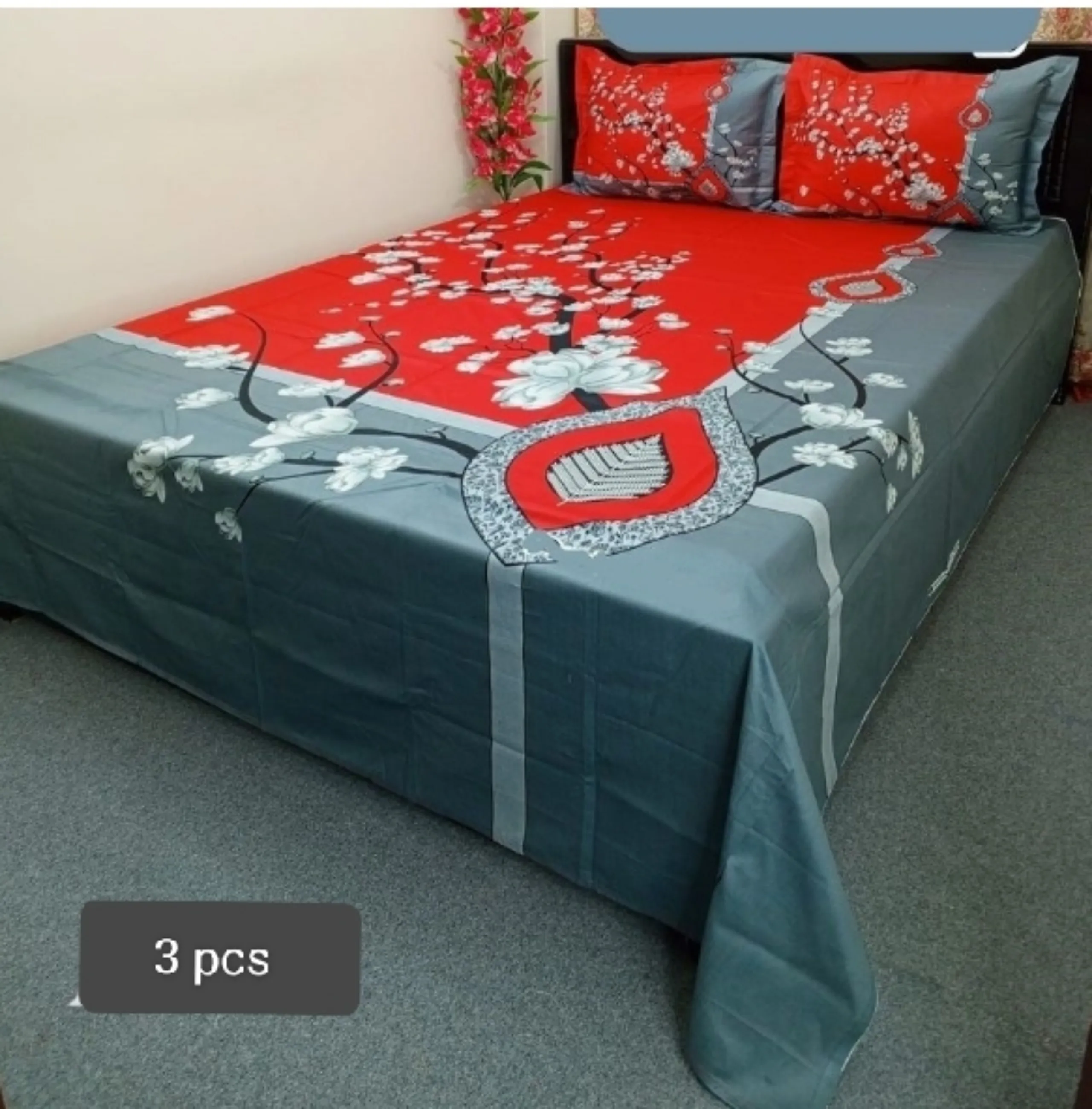 new collection luxury cotton double size twill panel bed sheet size 7 5 8 5 King size with two pillow cover 3