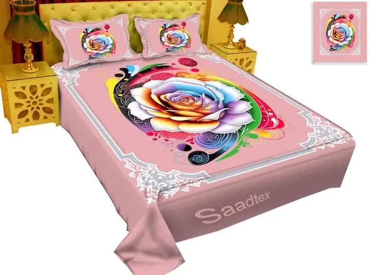 new collection br luxury cotton double size twill panel bed sheet size 7 5 8 5 King size with two pillow cover 3