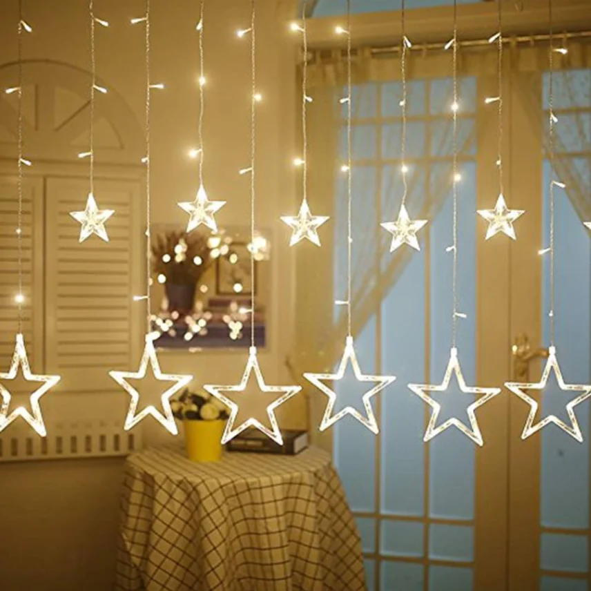 Big Star-Shaped Fairy String Lights – 16ft Curtain Lights with 6 Big &amp; 6 Small Stars for Room, Wedding &amp; Party 5