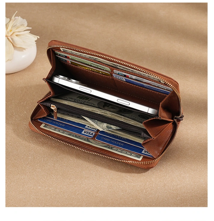 Real Soft Leather Men's Wallet Long Zipper Brand Counter genuine goods New Explosions Retro Casual Mobile Phone Bag 6