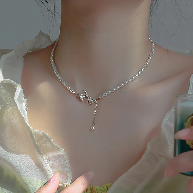 Fashionable Trendy Butterfly Pendant Pearl Choker Necklaces for Girls Simple Stylish - Pearl Adjustable Women Necklace Jewelry Accessories Gift for Women Simple New Collection - Necklace For Girls 3