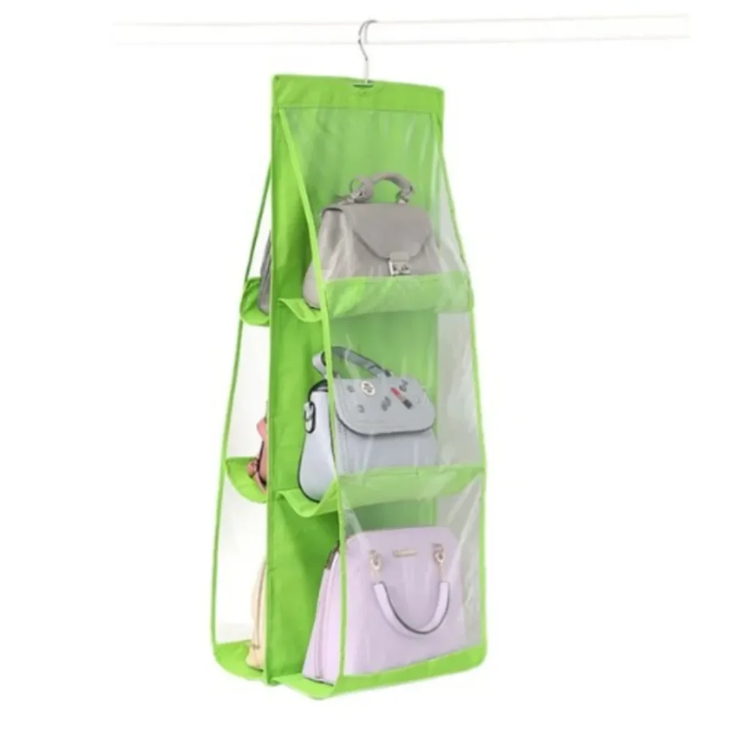 6 Pocket Hanging Organizer, Dust-Proof Storage Bag Holder, Hanging Handbag Organizer 2