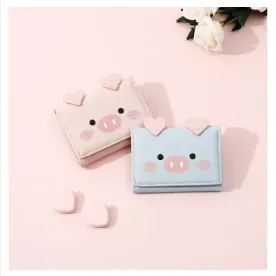 Women Girls Wallet Cute Pig Pattern Tri-Fold Wallet PU Leather Purse Slim Small Wallet Cartoon Trifold Card Holder Bag 3