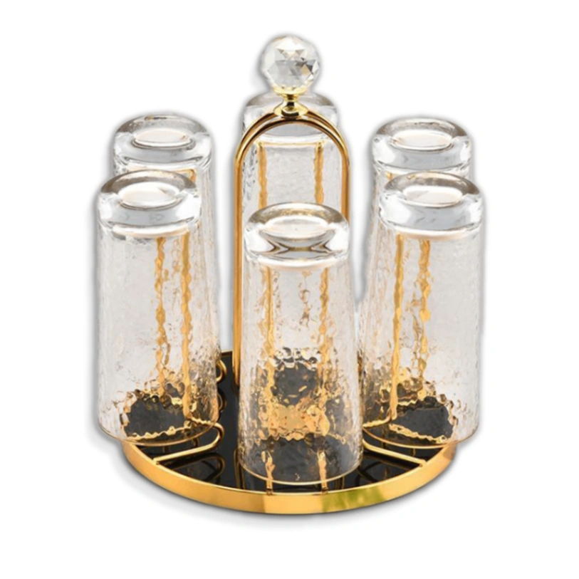 360 Degree Rotating Dining Table Glass holder Rack, Golden Metal Stainless Steel Glass Stand 4