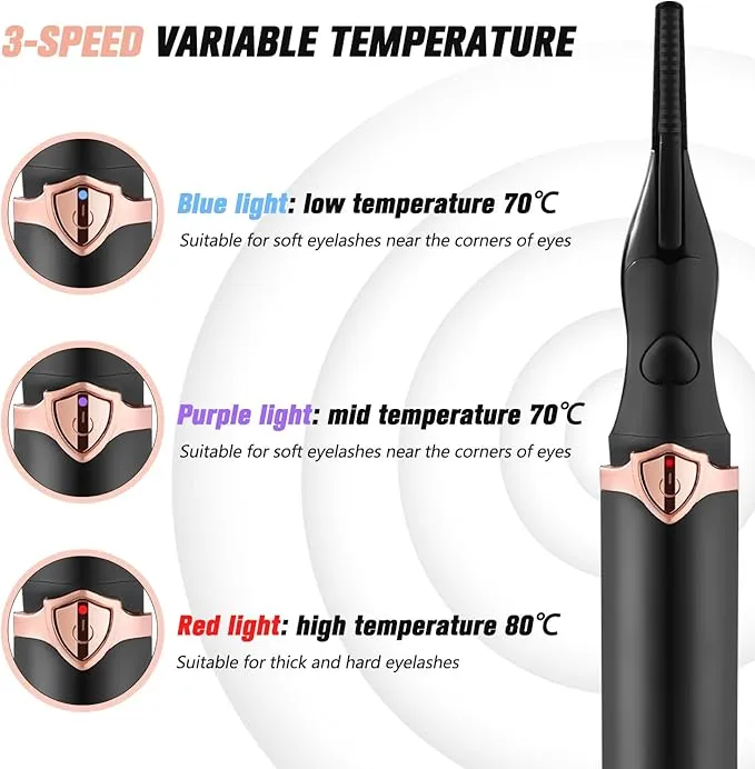Heated Eyelash Curlers, Heated Eyelash Curler for Quick Heating Curling, Electric Eyelash Curler for Instant Glam, Finalize Eyelash Natural Curling 24H Long Lasting for Women Tools 7