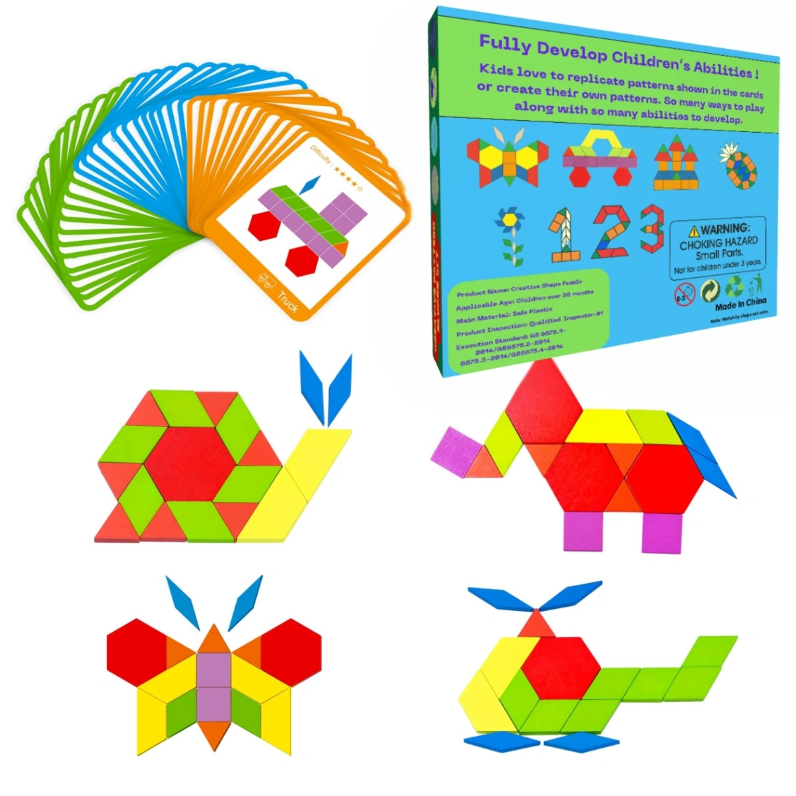 160 Pcs Creative Pattern Blocks Geometric Shape Puzzle Graphical Early Educational Tangram Toy Board Game 7