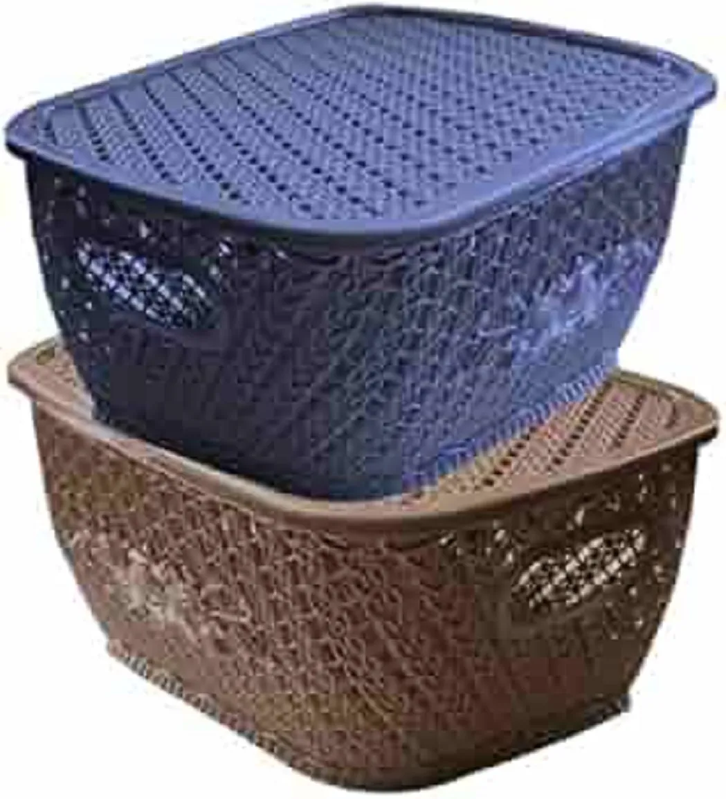 02 pieces set Plastic Busket 26 20 and 20 14 cm standard size Multi Design and multi Color plastic Box Container that use multiple work and save space 4