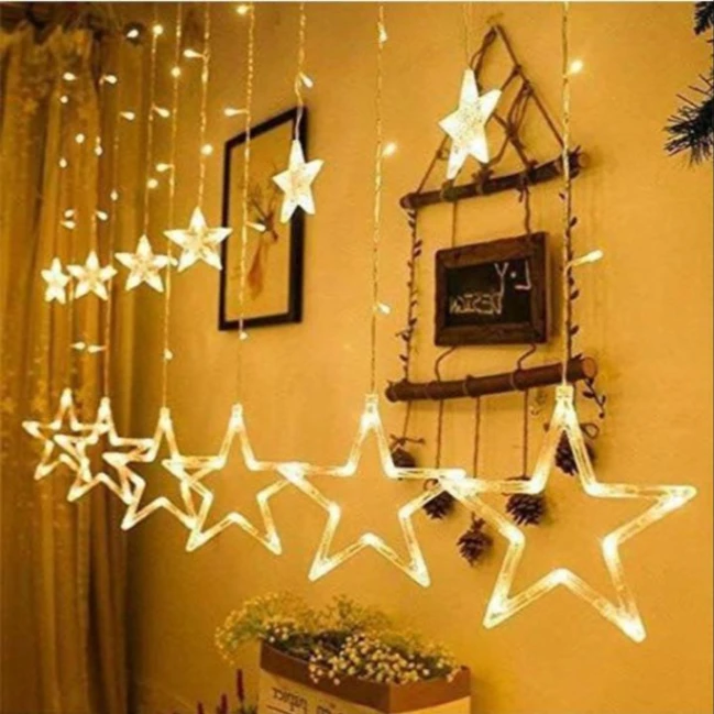 Big Star-Shaped Fairy String Lights – 16ft Curtain Lights with 6 Big &amp; 6 Small Stars for Room, Wedding &amp; Party 4