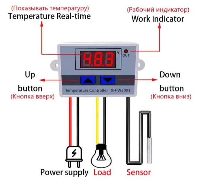 XH-W3001 AC 220V 1500W Digital Display LED Temperature Controller Thermostat Control Switch 3