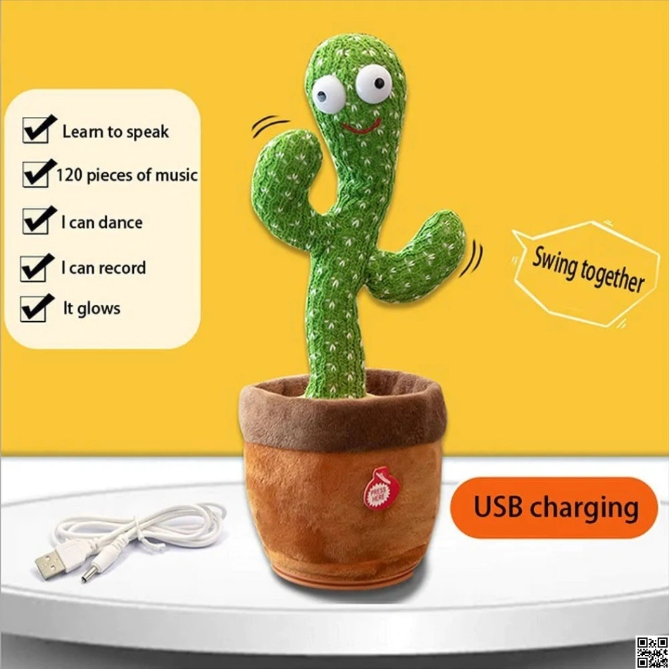 Rechargeable Dancing Cactus Toy Song Singing, Talking, Record &amp; Repeating What You say Electric Cactus 6