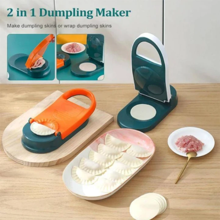 2-in-1 Dumpling Maker Pitha Maker,Dumpling and Pitha Maker Dough Pressing Mold - Orange and Blue 6