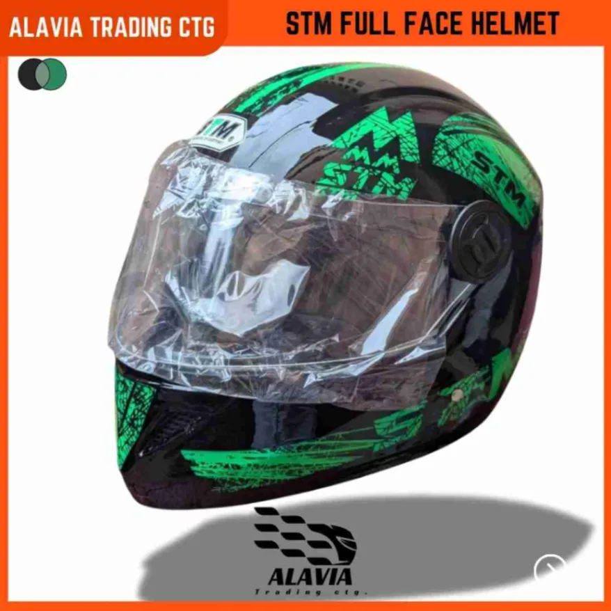 STM Full Face Black & Green STM Graphics Unisex Motorcycle Helmet 5
