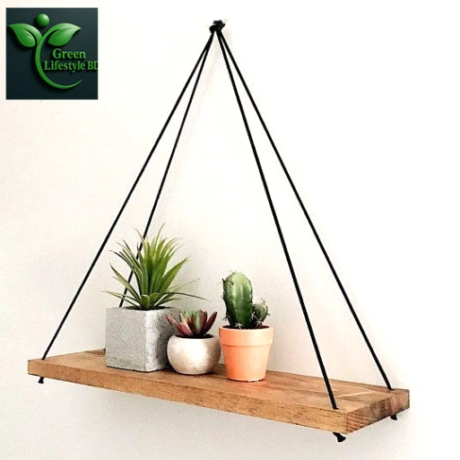 Natural Wood Rope Hanging Shelves. 2