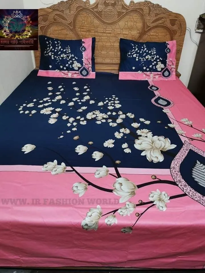 King size luxury cotton panel bed sheet with two pillow cover size 7 5 8 3 feet King size 2