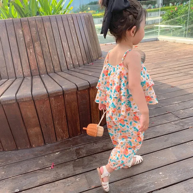 2Pcs Set Girl Clothes Girls Fashion Summer Clothing Set Floral Sleeveless Kids Blouse Top Pants 2