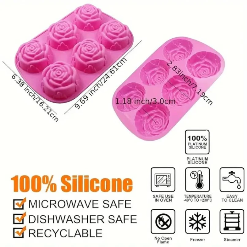Soap Silicone Rose Design Mold (6 Cavity 6