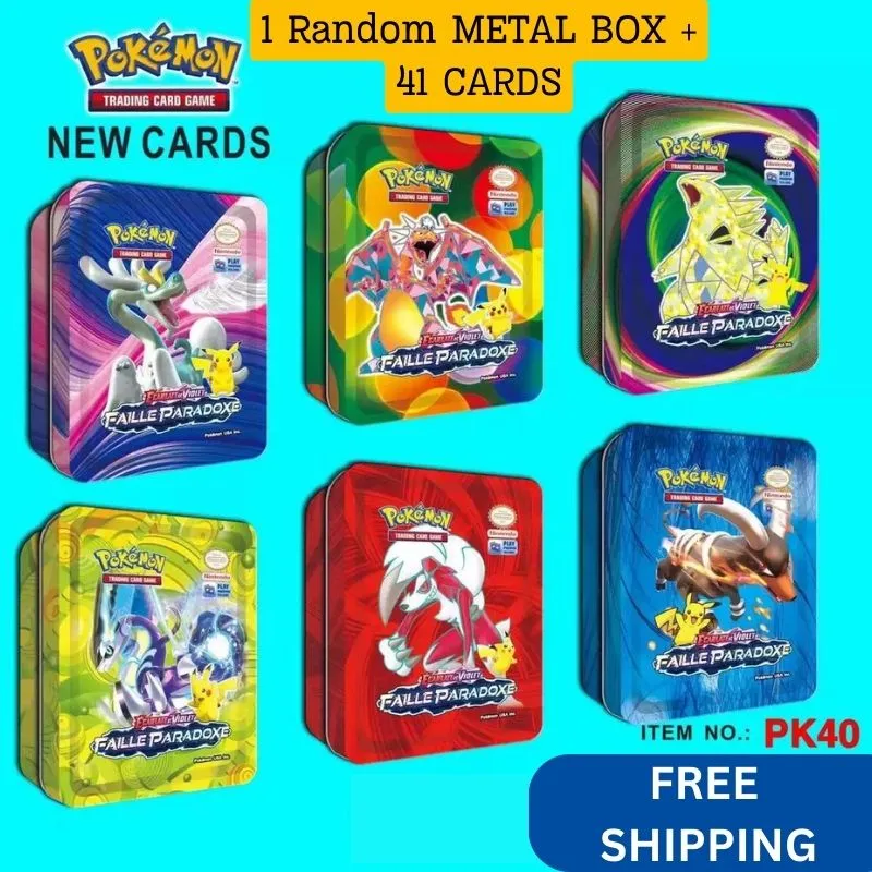 Pokemon Metal Box Card Game - TCG Trading Card Game Tin Can 41 Cards - 1 Random Metal Box 2