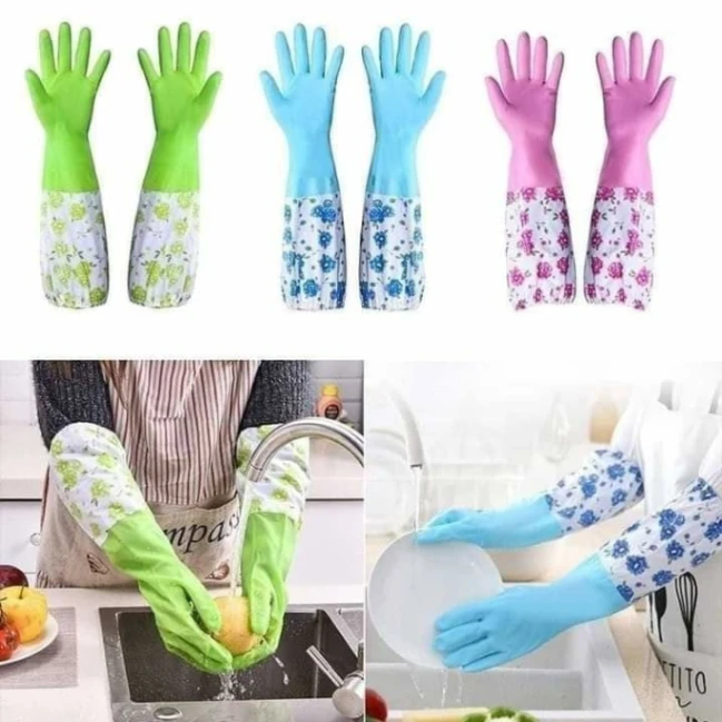 PVC Kitchen Gloves 2Pcs, Silicone Dish Washing Kitchen Hand Gloves - Multicolor 3