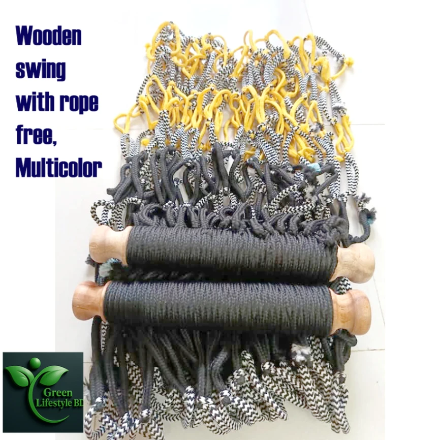 Complete Wooden Dulna Set – Handmade 7x5 Ft Rope Swing with 2 Sticks. 4