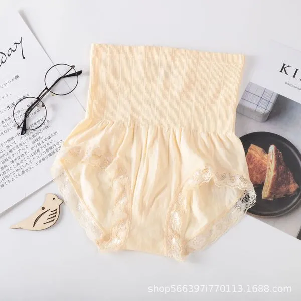 Japanese high waist tummy control seamless hip lifting body shaping comfortable briefs cotton lace edge  Japanese pants 4