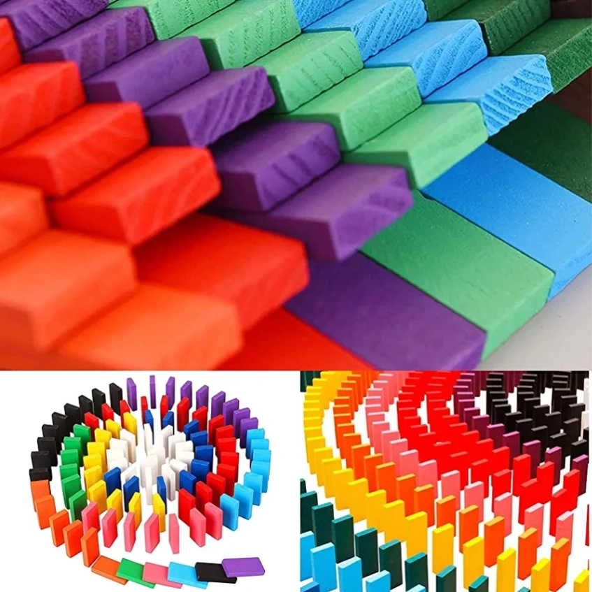 100 Pcs Wooden Domino Blocks Set – Colorful Stacking &amp; Chain Reaction Game for Kids 3