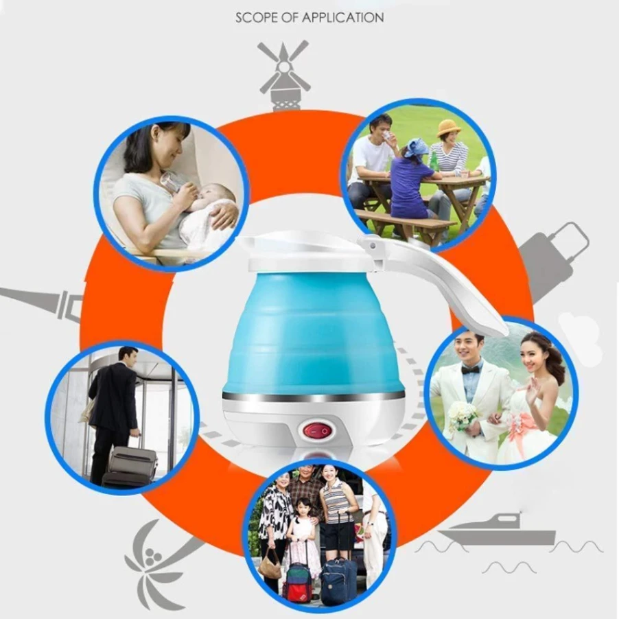 Silicone Foldable Electric Kettle, Portable Mini Electric Kettle for Travel, Electric Water Kettle 6