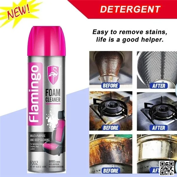 Flamingo Multi Purpose Foam Cleaner with Brush 650 ml Dry Wash Foam Cleaner Spray 5