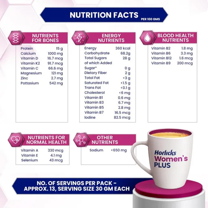 Women's PLUS Horlicks Health and Nutrition Drink Jar 400g 4