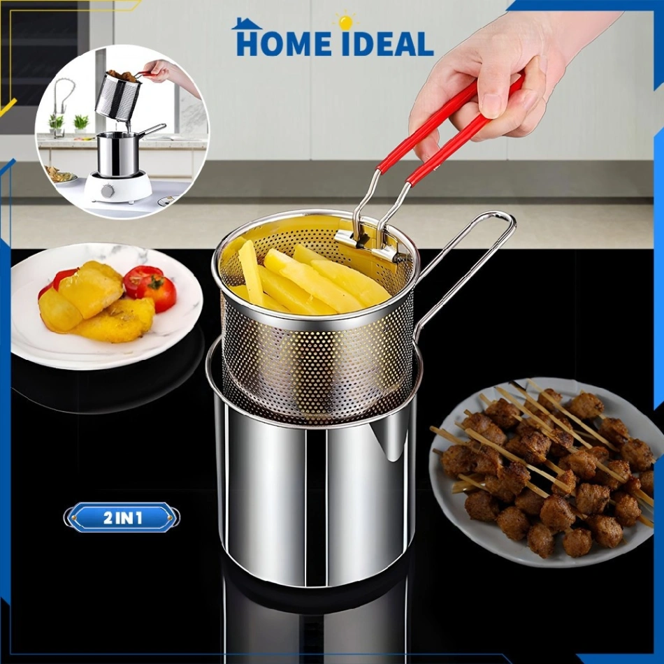 Stainless Steel Deep Frying Pot with Strainer Chicken Fried Pans Kitchen Cooking Tool 2