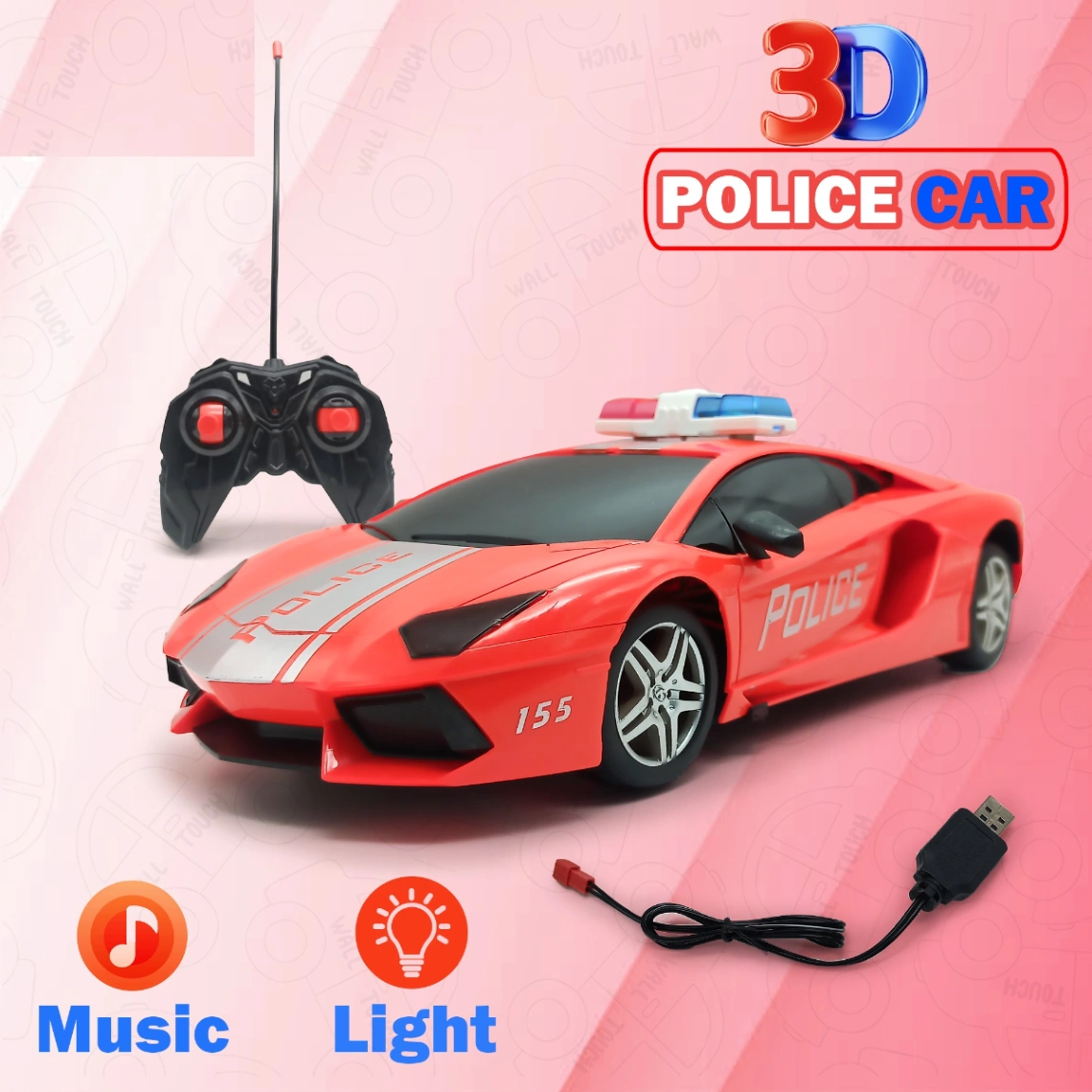Rechargeable 3D Music Toy Police Car Super Speed Car World High Performance Roadster Forward&#x2F;Reverse&#x2F;Turn Left And Right Car For Kids 4