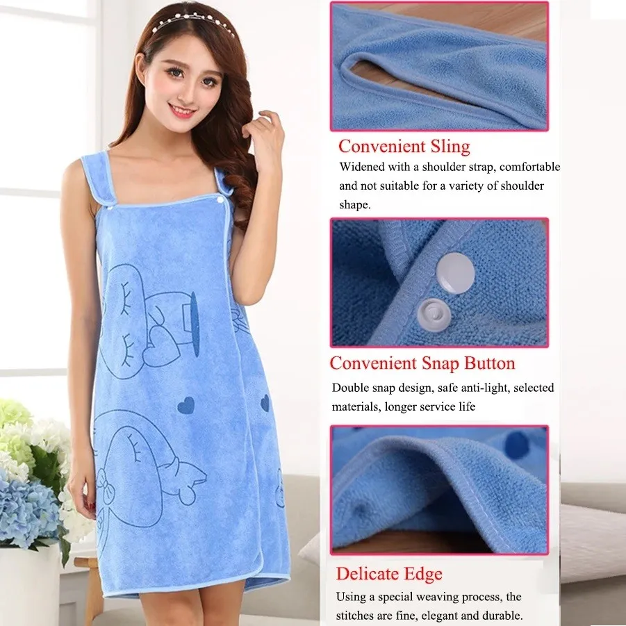 Women Bath Towels, Wearable Dress Beach Adults Bath Gown SPA Sling Robes Home Nightwear Microfiber Women Bathrobe 3