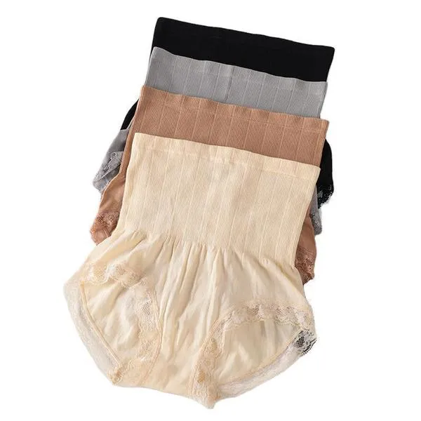 Japanese high waist tummy control seamless hip lifting body shaping comfortable briefs cotton lace edge  Japanese pants 2