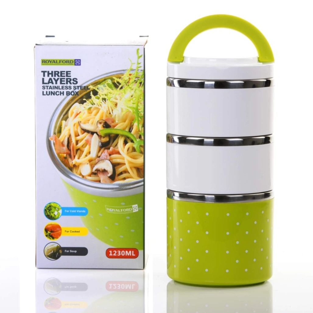 3 Layer Thermal Lunch Box, , Leakproof Food Storage Container with Double Handles Stainless Steel Insulated Box 2