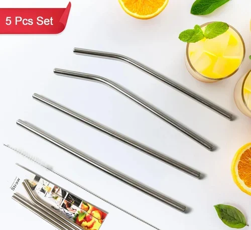 4 Pcs Reusable Stainless Steel Drinking Straw with Cleaner Brush 5