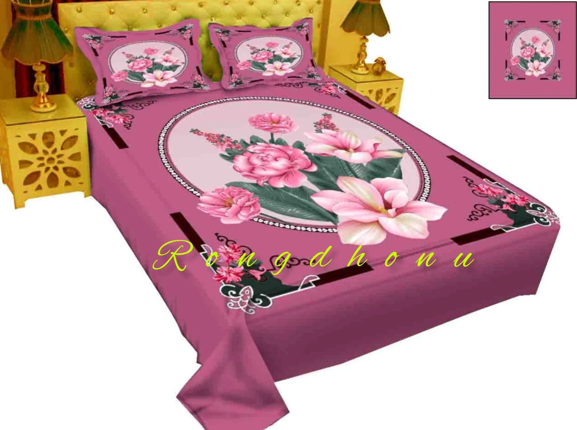 New Single Flower Double Size Panel Bed Sheet With Two Matching Design Pillow Covers For Big Bed Size 7 5 8 5 Feet 1