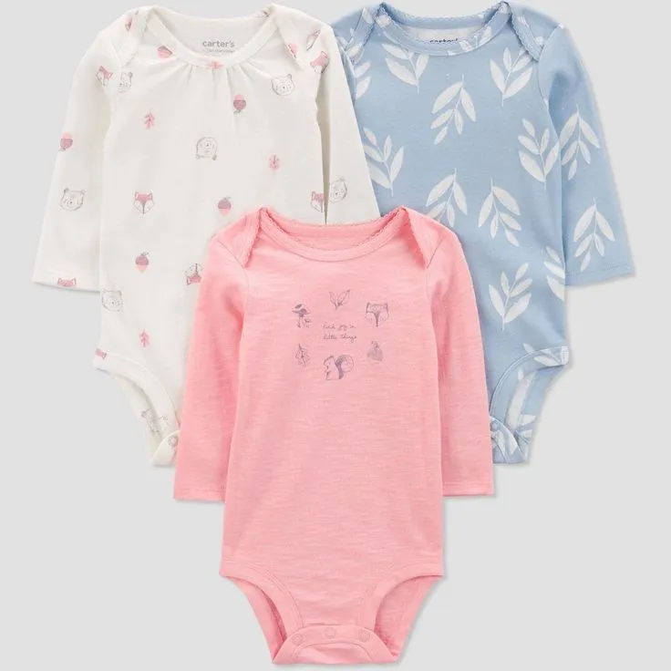 Baby Romper Bodysuit Set - 3 Piece set combo Long Sleeve Assorted for 0-36 Months | 100% Cotton | Newborn Gift Bundle for Boy/Girl/Unisex  combo set | Sizes: 0 Month, 3 Month, 6 Month | Ribbed, Printed, Combed Fabrics 5