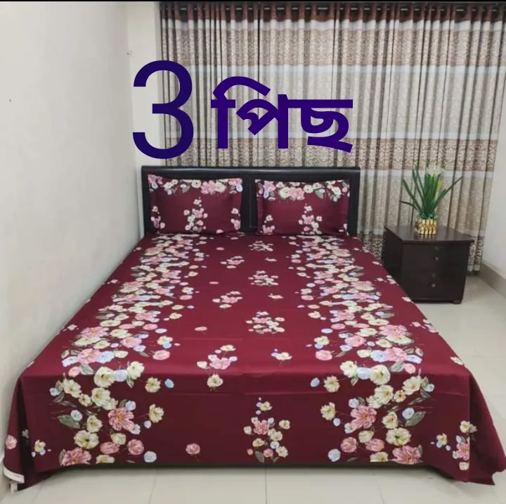 luxury panel cotton double size twill panel bed sheet size 7 8 feet King size with two pillow cover 2