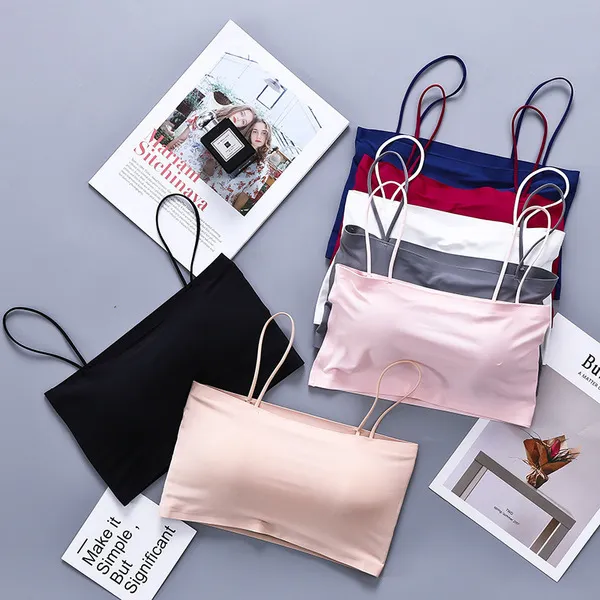 Bra Ice Silk Slim Strap Padded Bra Stylish Bra Comfortable Bra Women'S Underwear Fashion Sexy Bras For Women Push Up Lingerie Ice Silk Seamless Word Sling Female Tube Top - Bra For Girls - Bra 2