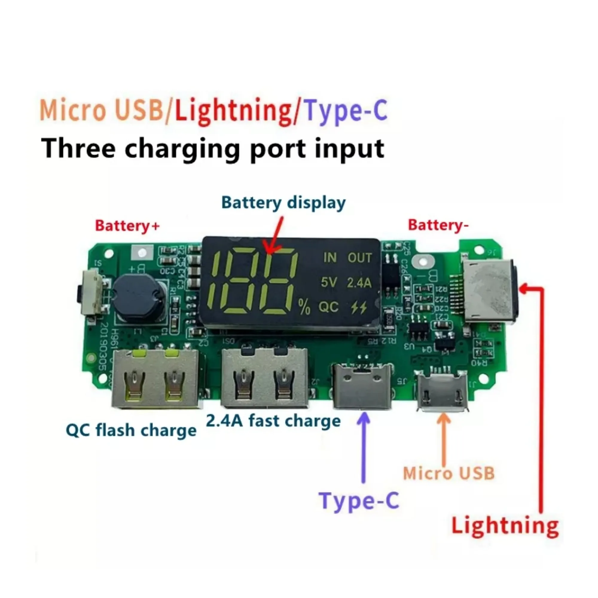 LED Dual USB 5V 2.4A Micro/Type-C USB Mobile Power Bank 18650 Charging Module Lithium Battery Charger Board Circuit Protection 3