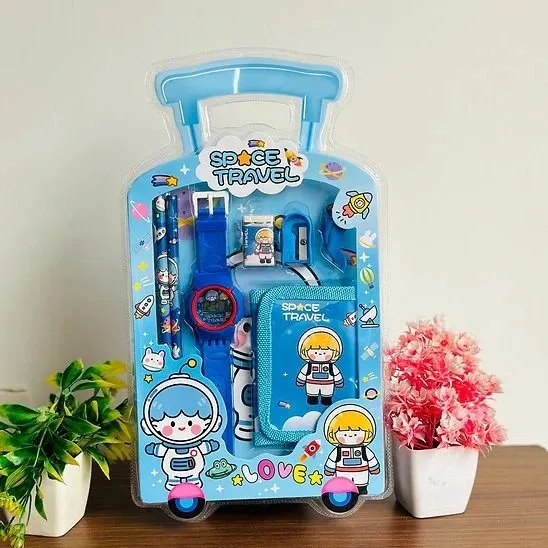 Cartoon 7 in 1 Stationary Gift Set - Amazing Birthday Gift For Kids With Digital Watch, Wallet, Pencil, Eraser, Sharpener - Boys Girls Gift Bundle 4