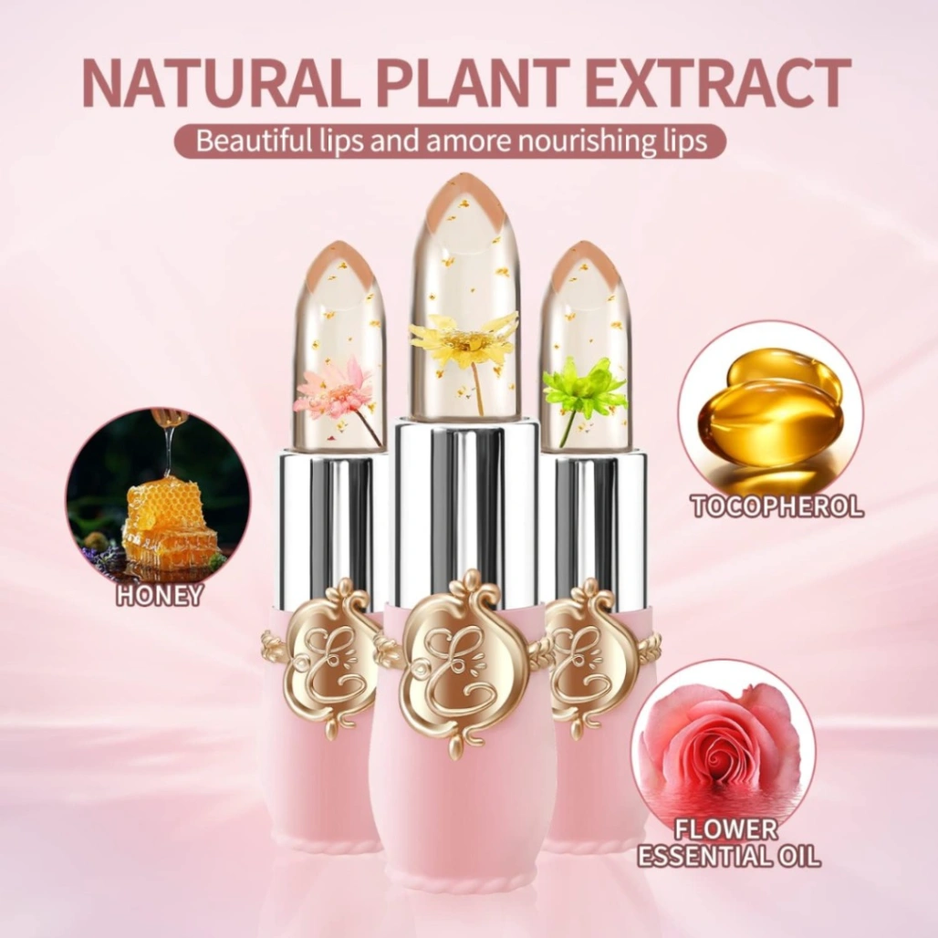 1Pcs Emaymei Transparent Jelly Lipstick, Waterproof Crystal Jelly Lipstick with Flower Inside 6
