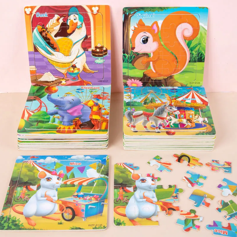 6 Inch Wooden Jigsaw Puzzle Montessori Animals Carton Colorful Learning Education Toys Cognitive Learning Toy For Children Kids Gift 4