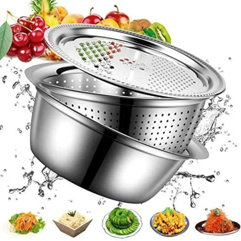 Stainless steel 3 in 1 vegetable cutter &amp; drain basket 5