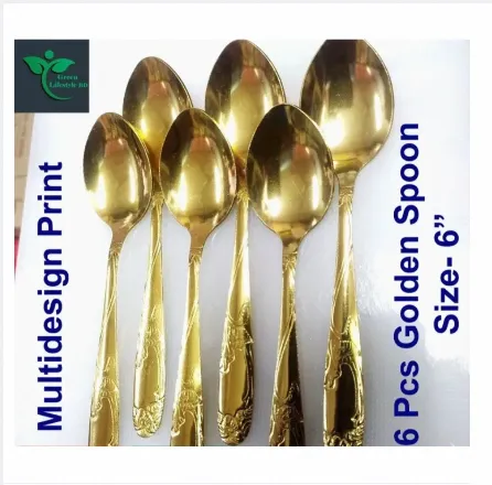luxury gold color 6pcs set 6inch tablespoon stainless steel spoon 1