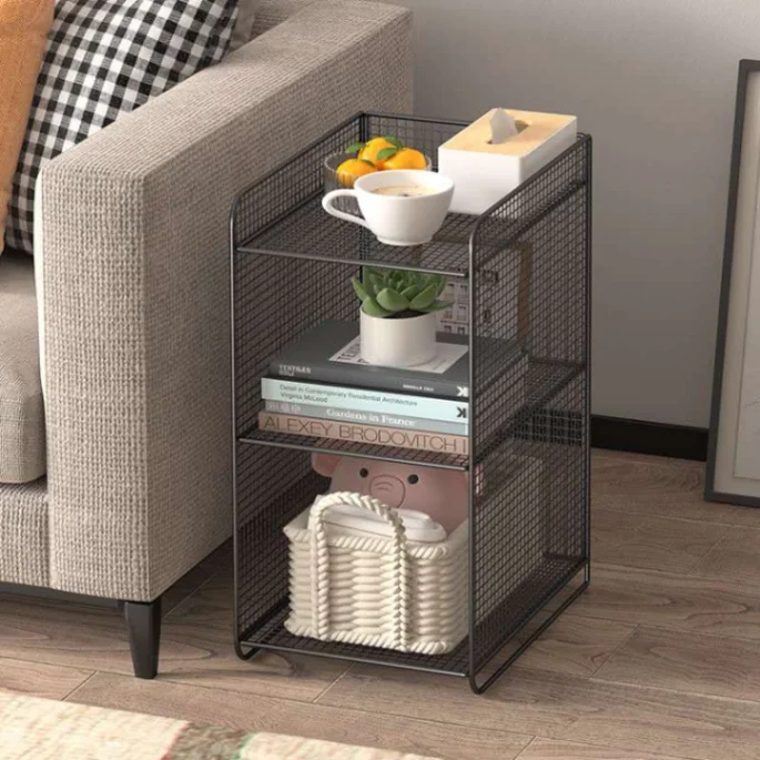 Stylish Metal Side Table Bedside Rack Wrought Iron Bedside Table Bedside Living Room Cabinet Shelf Bedroom Storage Rack Side Table Book Shelf 2
