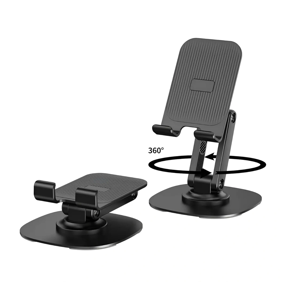 BY-556 Fully Adjustable Foldable Alloy Desktop Phone Holder Adjustable Angle Height 360 Degree Rotating Cradle Dock Mobile Stand Compatible With All Mobile&#x2F;Tablet Devices Under 6
